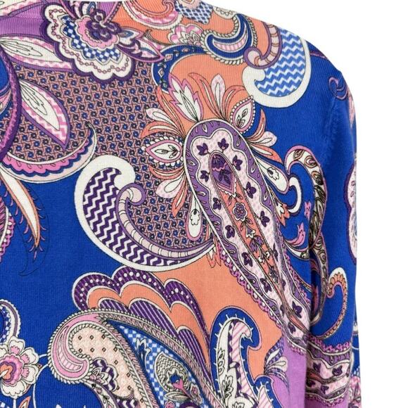 Talbots Womens Thin Violet Blue Paisley Floral Cardigan Sweater Cotton Blend M - Picture 13 of 16
